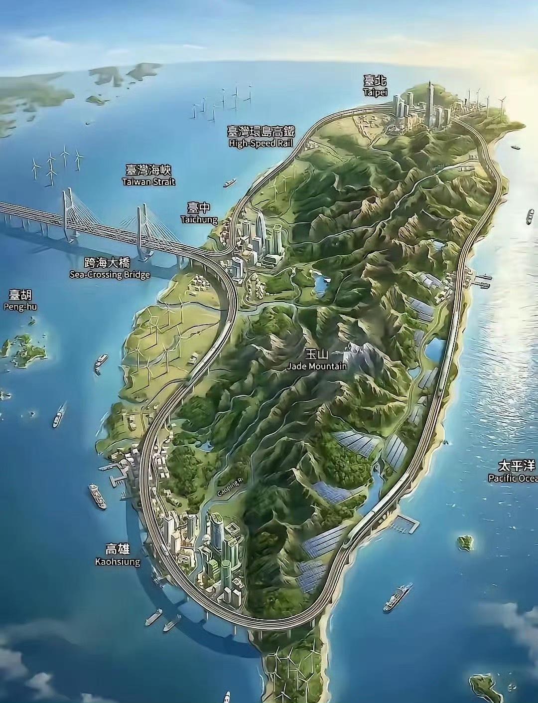 台湾省回归后的环岛高速路，届时环岛公路赛，环岛观光游，环岛马拉松搞起来。