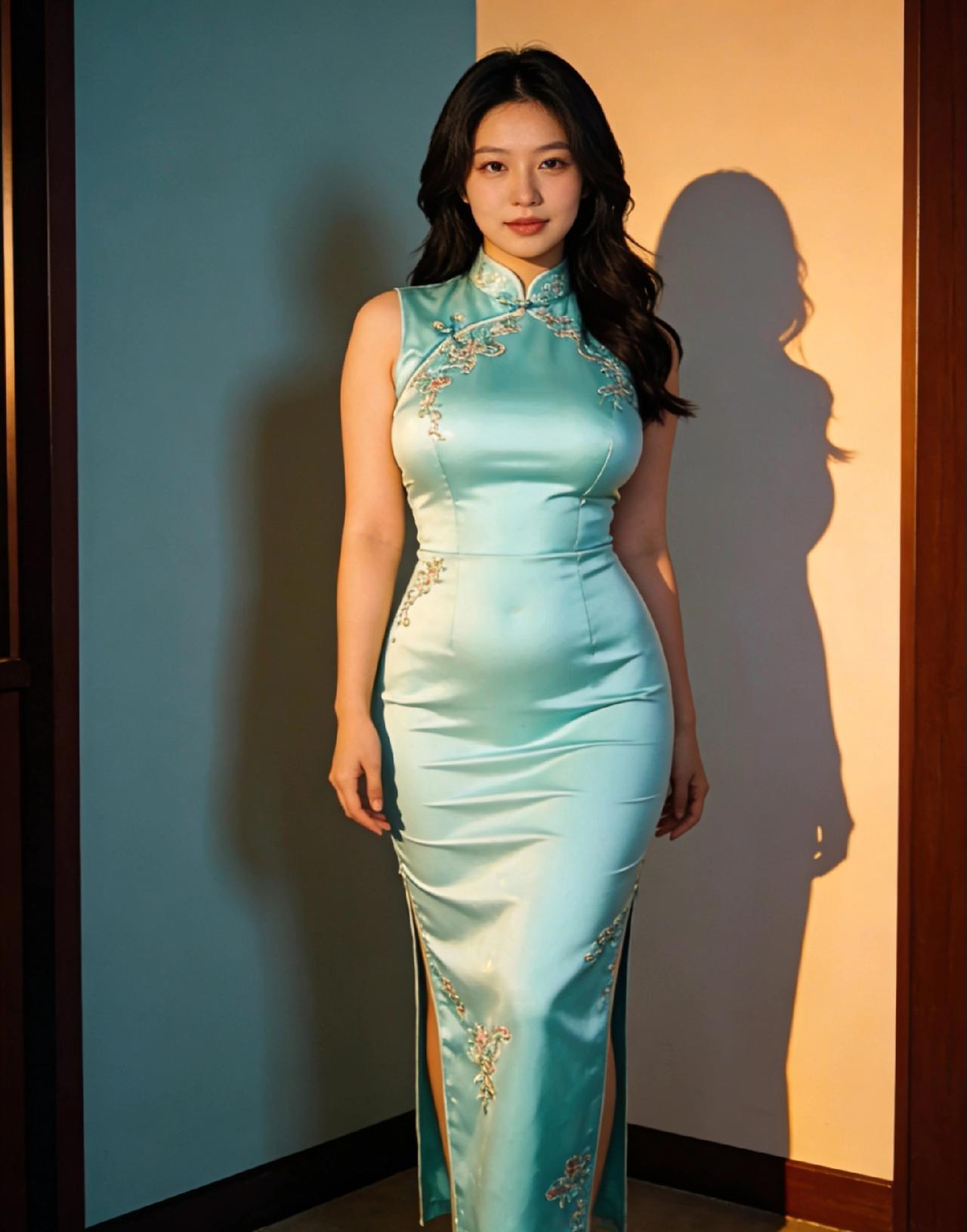 蛋青色旗袍：古韵温婉的东方诗行一袭蛋青色旗袍，如春日初醒的柳叶，清润雅致。