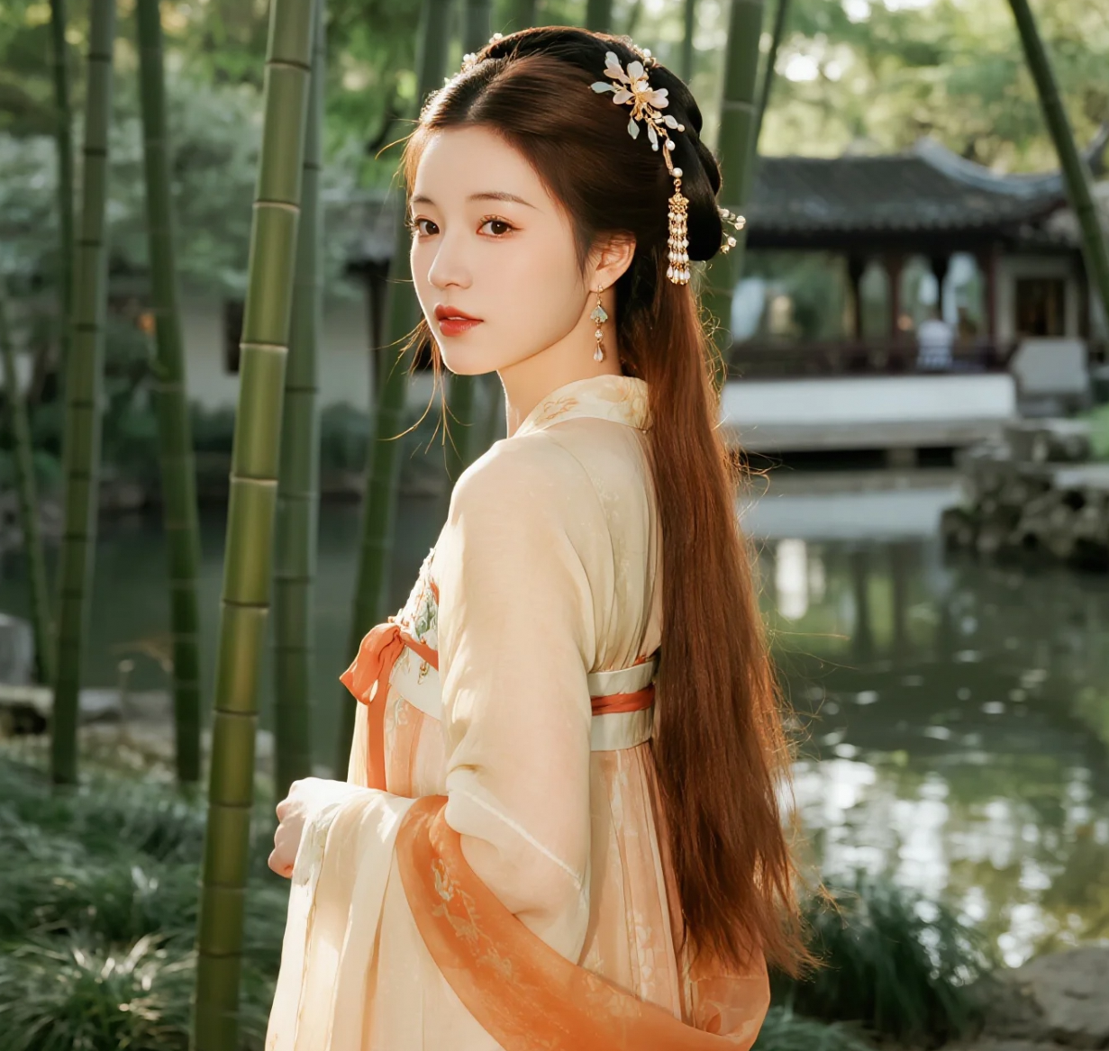 竹影婆娑，罗裙如蝶穿林间