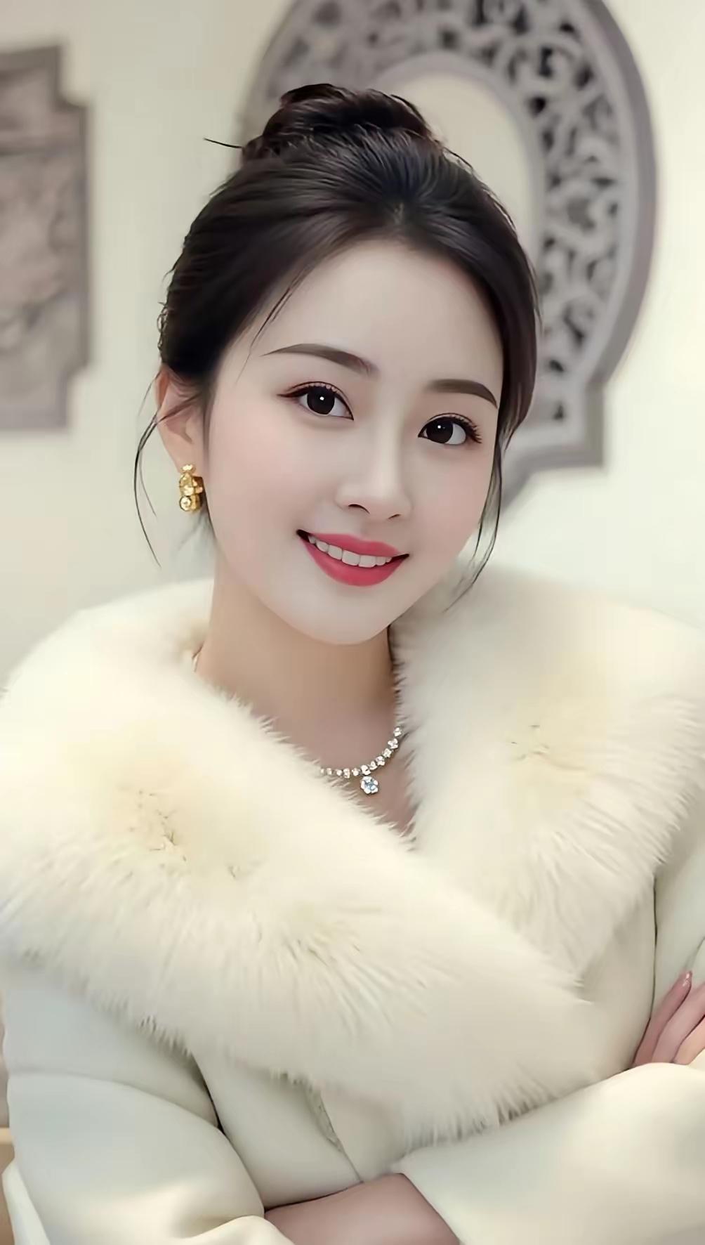 冬日暖阳下，优雅白皮草与珍珠项链的完美搭配，尽显温柔与奢华。