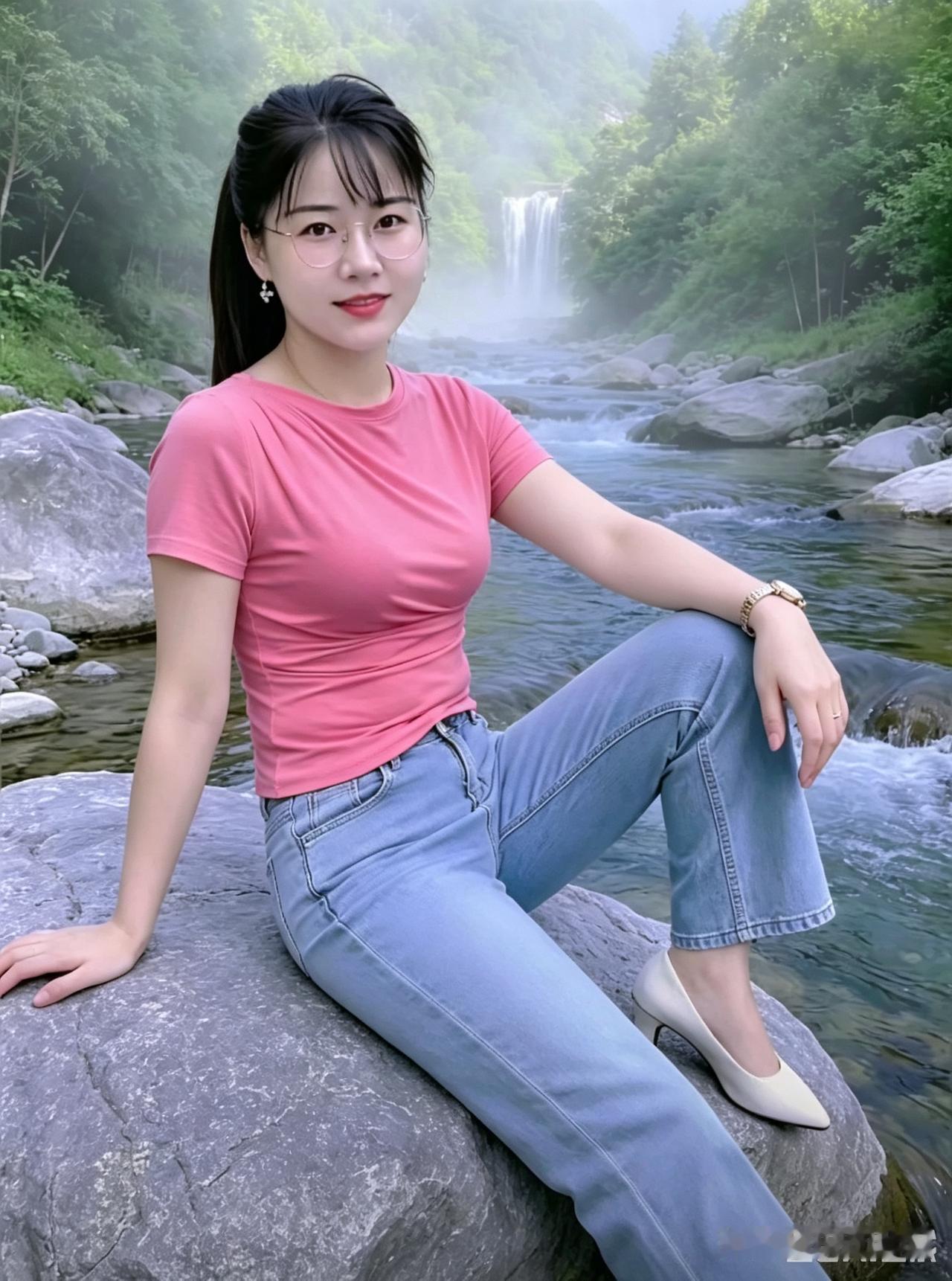 深山清溪绕巨石，雾漫飞瀑藏幽谷，自带清凉山野仙气山间清泉顺着峡谷蜿蜒流淌，