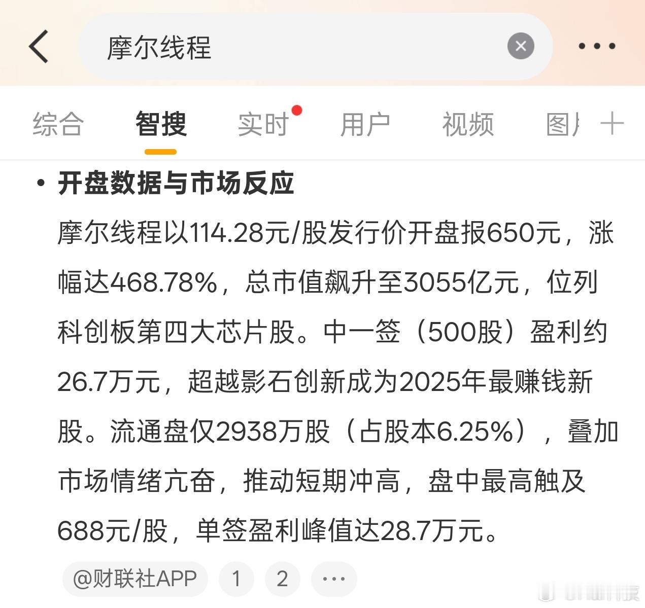 中一签盈利约26.7万羡慕哭了，不过最终市场还是要看产品表现摩尔线程