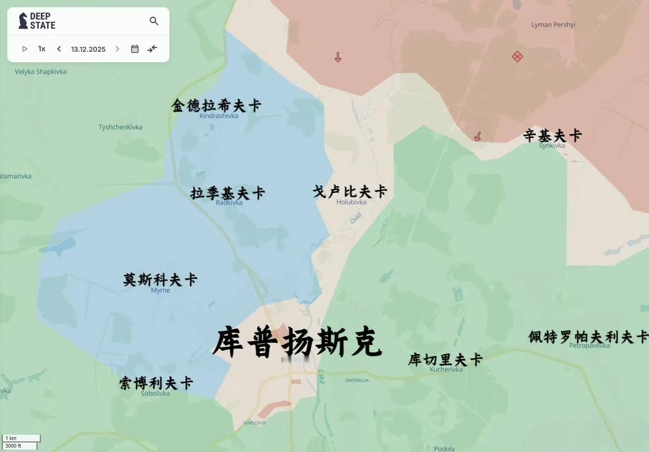 乌克兰国防部资助的信源DS绘制的“库皮扬斯克大捷”态势图，说谎到了离谱的程度。