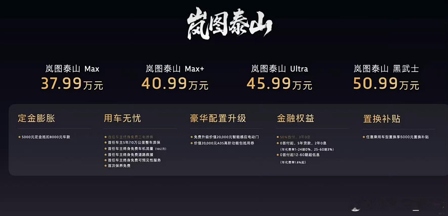 岚图泰山价格来了泰山MAX37.99万泰山MAX+40.99万泰山UL