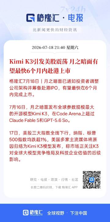 Kimi K3引发美股震荡 月之暗面有望最快6个月内赴港上市