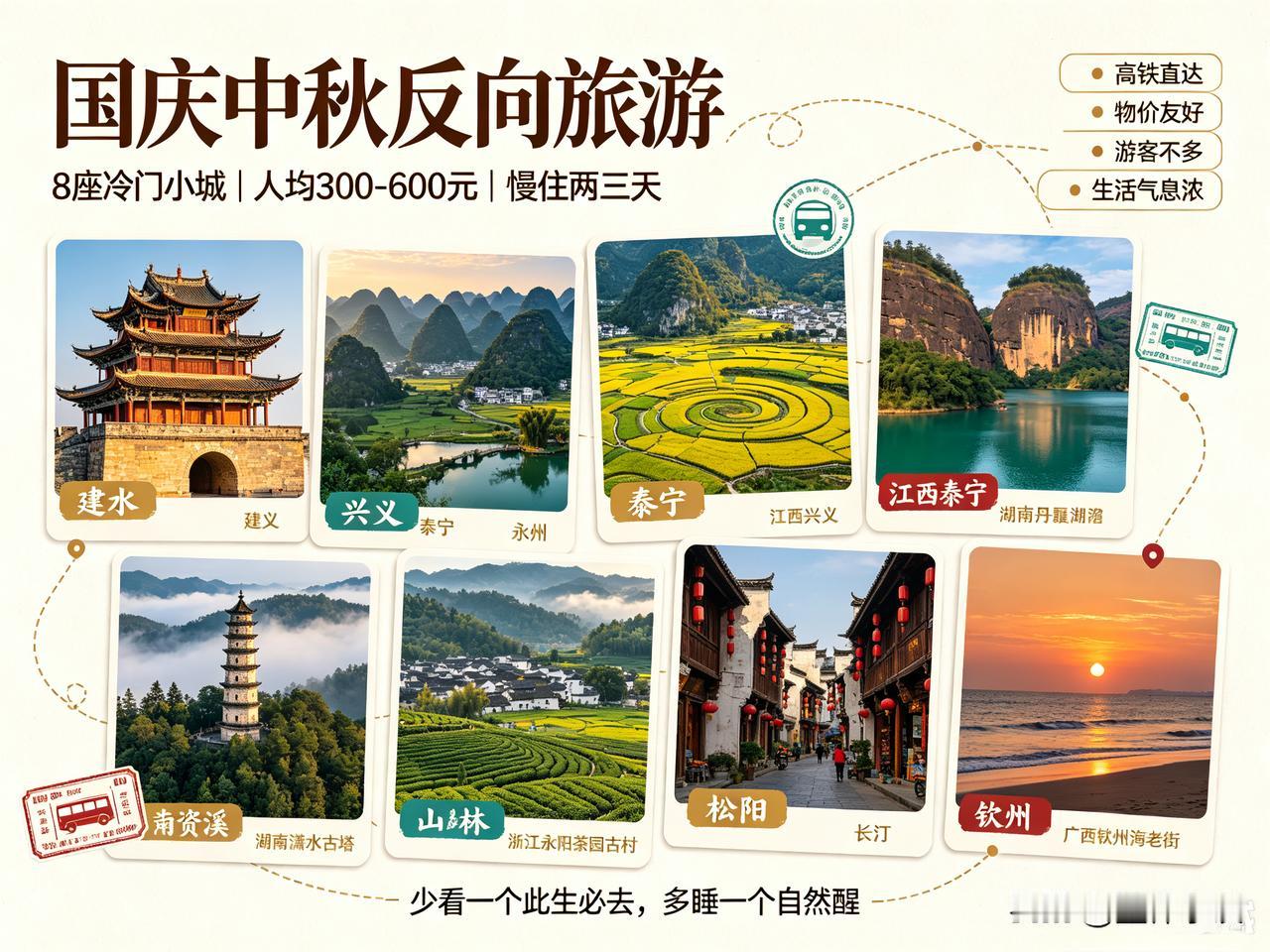 国庆中秋反向游｜8座高铁直达小城，人均300-600元，慢住两三天！热门景区