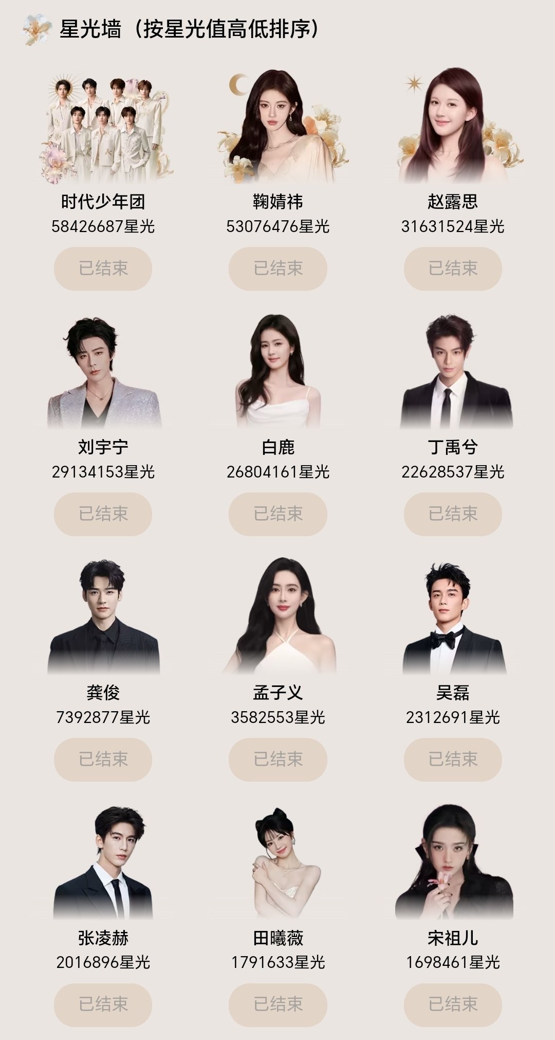 星光大赏历届VIP之星星光大赏历届VIP之星2016：李YF2017：杨幂、杨洋