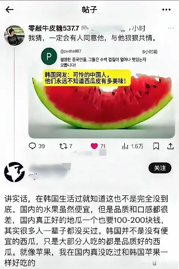 韩国网友惊爆：中国人竟不知西瓜皮美味？一觉醒来，韩国网友的一则言论让人惊掉下巴