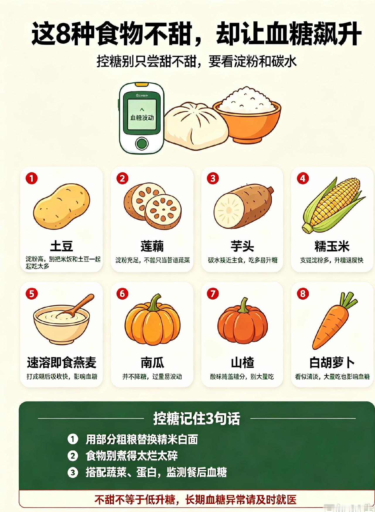 这8种食物不甜，却让血糖飙升！难怪血糖居高不下不少控糖的朋友，吃东西全靠嘴