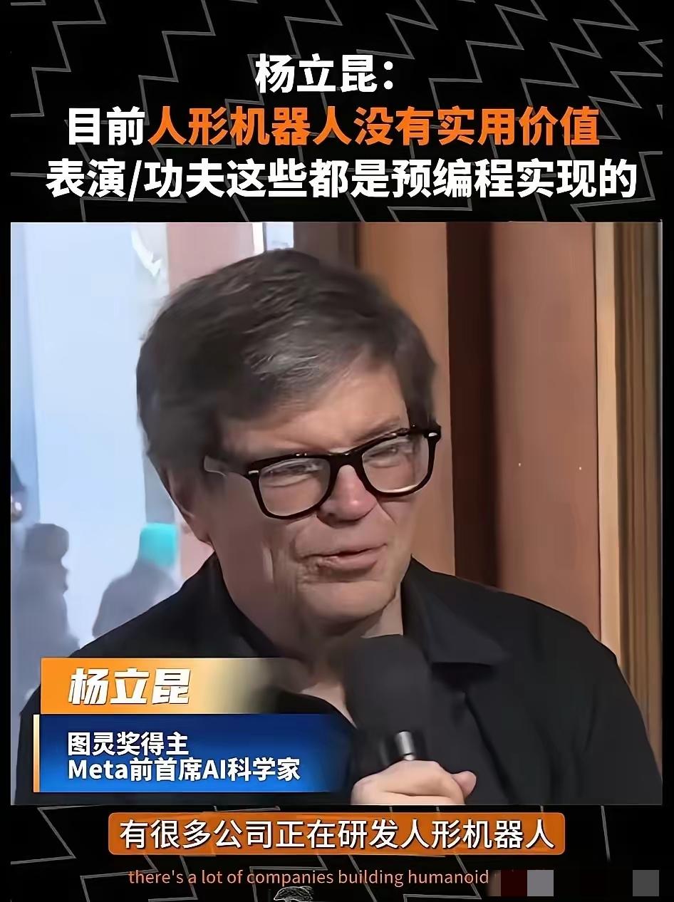 图灵奖得主、Meta前AI首席科学家杨立昆公开说，人形机器人那些翻跟头、耍功夫全