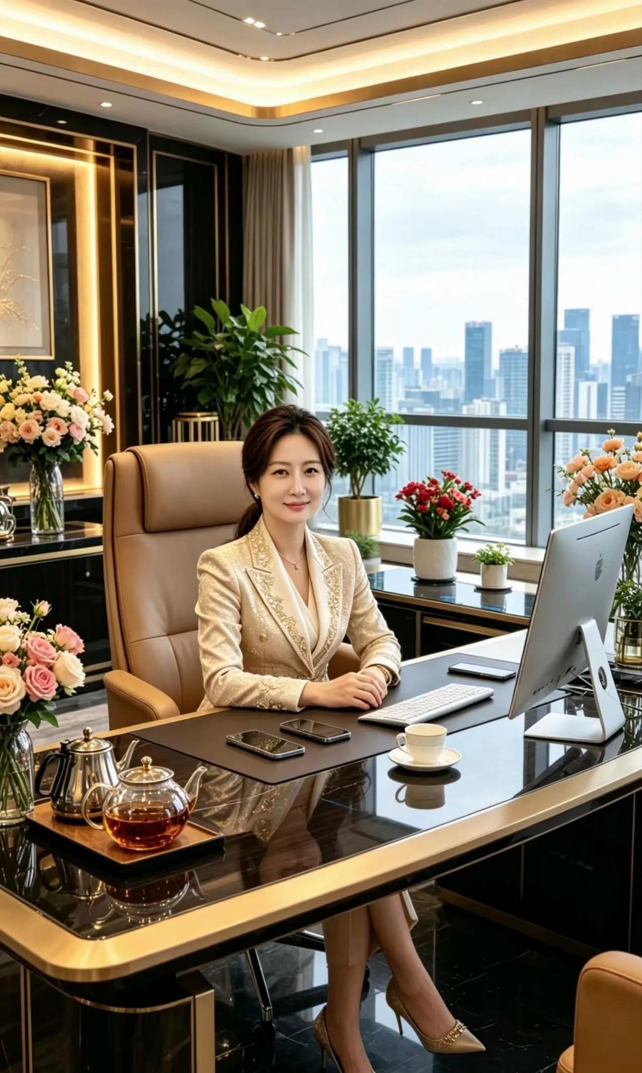 如今女强人可真不少，瞧瞧这位女神，气质绝佳，颜值惊艳众人。她可是位大老板，精神状
