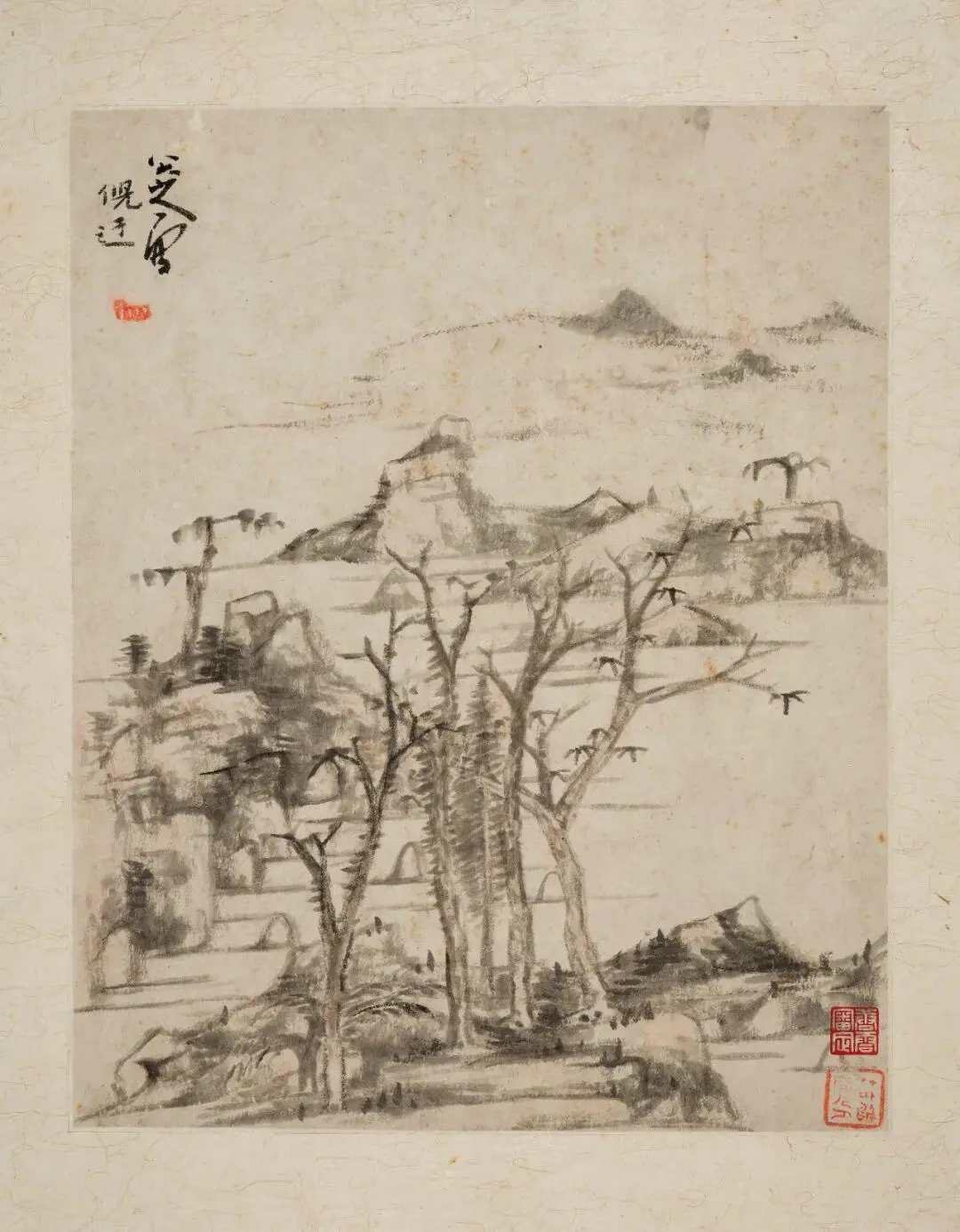 八大山人《仿倪瓒山水》。在艺术史上，八大山人始终是一位难以被完全理解却又绕不开的