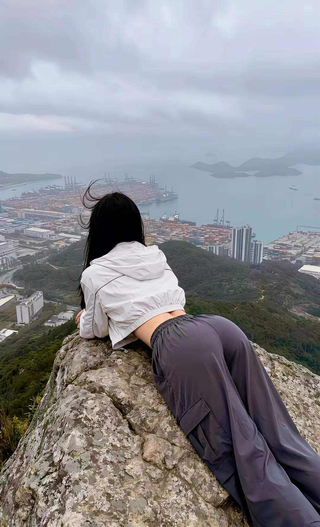 趴在山顶，俯瞰城市全景。