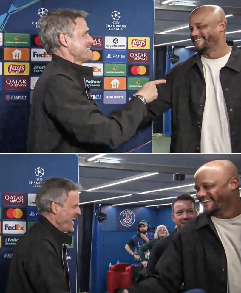 这个搞笑了。恩里克在赛后和孔帕尼打招呼时，问孔帕尼，你是在看台上看的比赛是吧