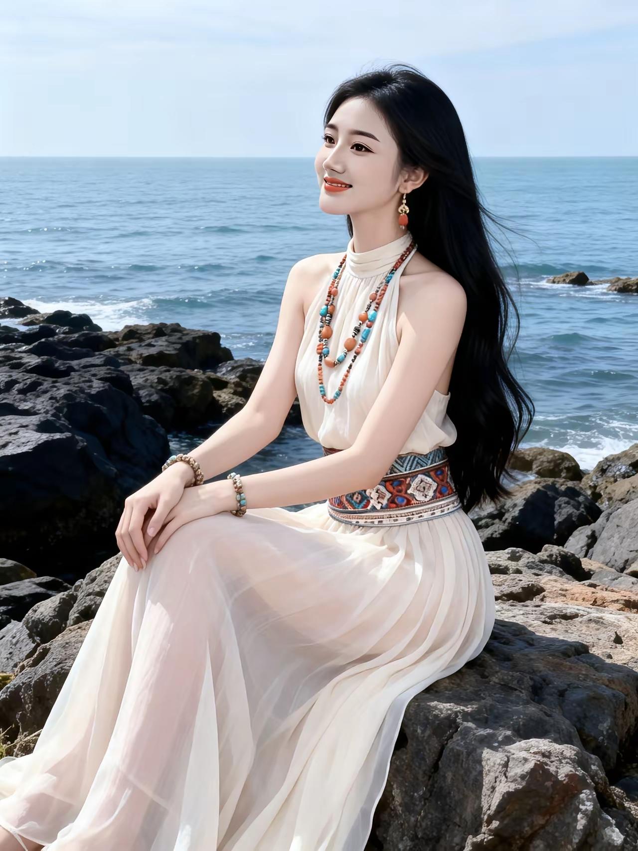 海边轻纱裙，阳光下的浪漫时光