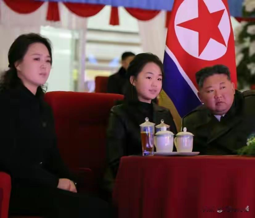 这个女孩是非常幸福的，在观看演出的时候，她坐在爸爸妈妈的中间，欣赏着精彩的节目，