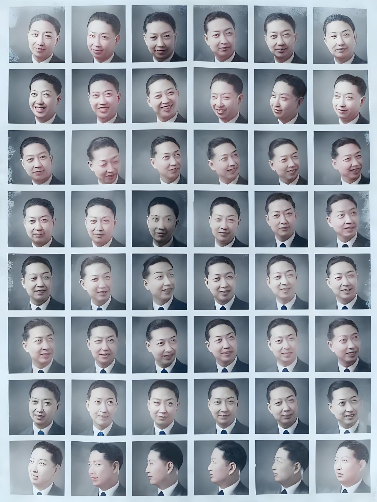 这张摄于20世纪30年代的老照片，以48格肖像拼贴的形式，定格了京剧大师梅兰芳对