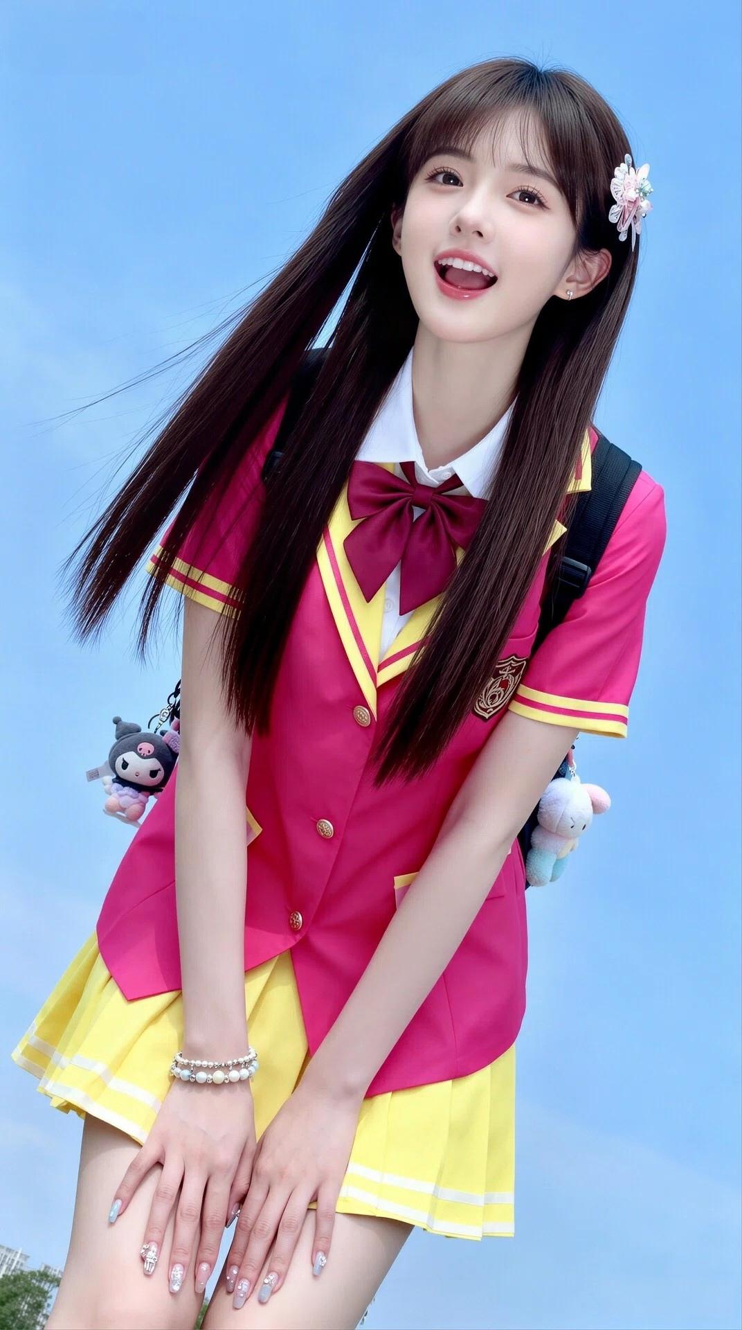 元气少女身着美丽鲜艳的校服，洋溢着灿烂的青春与无尽的活力🌞💖清纯校服风青春