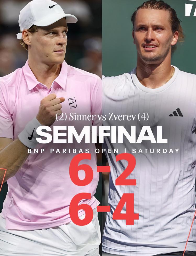 碾压依旧！！没有意外！！辛纳2-0轻取兹维列夫！！对兹维列夫取得一波6连胜