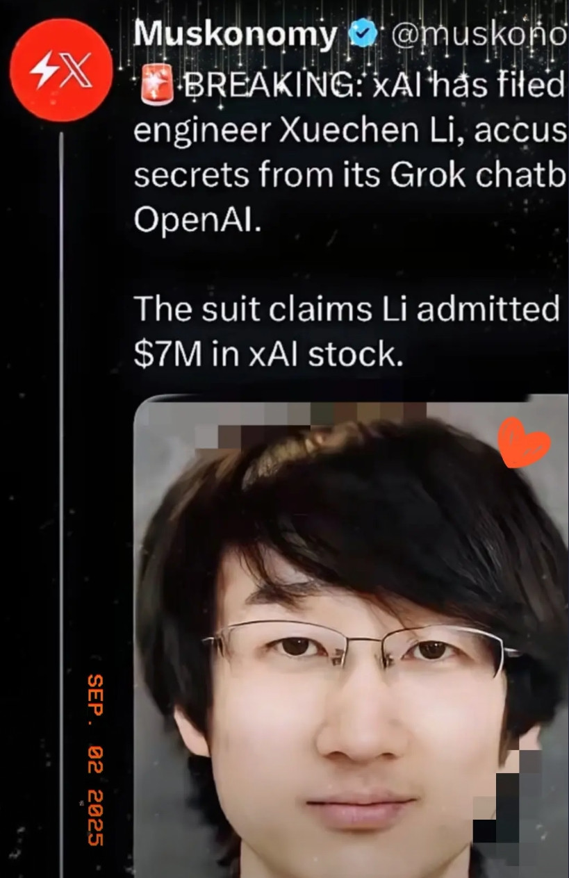 看到马斯克公司的起诉书，很多人沉默了。那位斯坦福博士李学辰，在xAI干了一