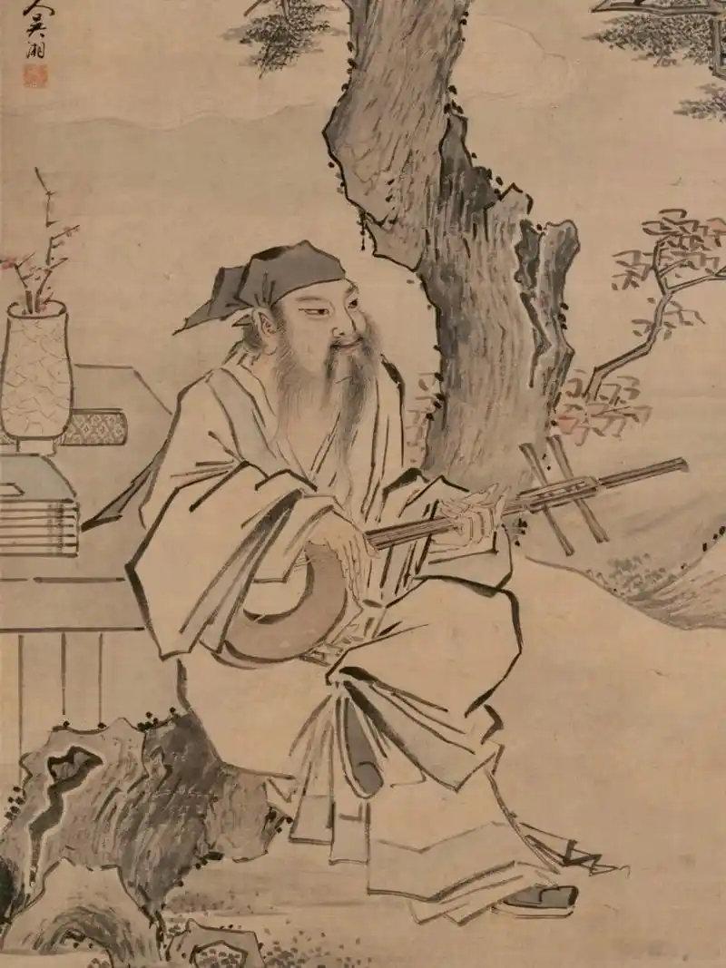 云山拾英49/读阮咸（魏晋音乐家、竹林名士、阮籍之侄）放任疏狂自逆行，与豚同饮示无争。仕途不顺心能顺
