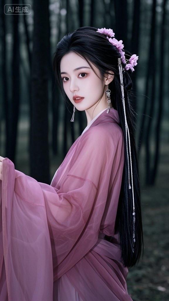 穿越千年的古典美人，粉色的纱裙飘逸动人，仿佛来自古代的仙子。