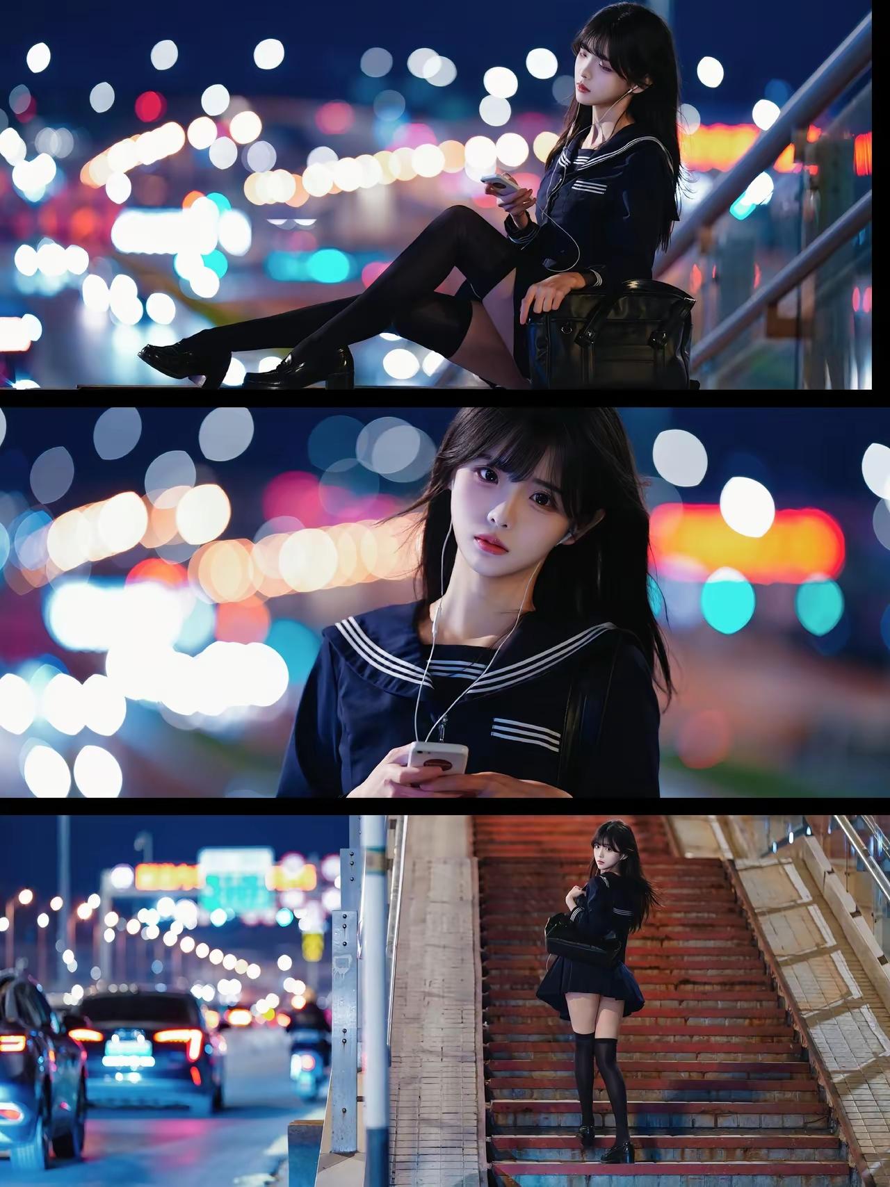 晚风轻拂，长发飘飘。