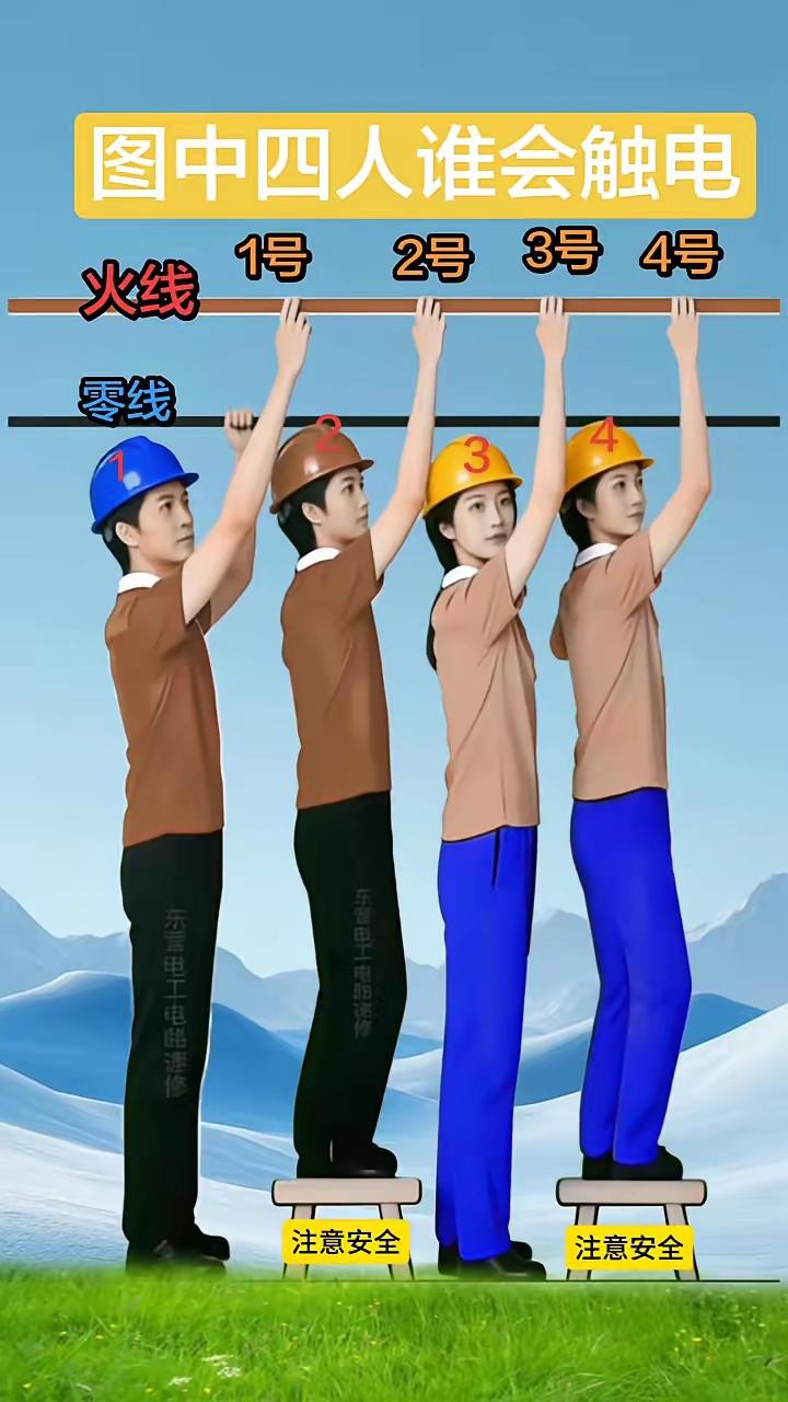 来个物理课代表，图中四个人几号会触电？