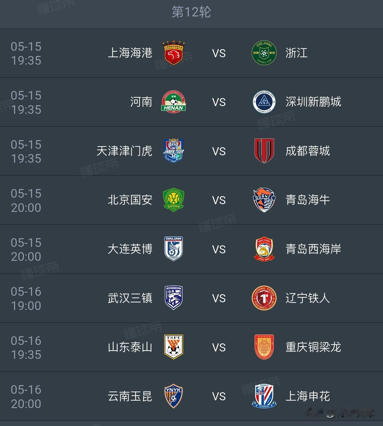 中超第12轮预测1，上海海港2比3浙江2，河南1比0深圳新鹏城3，天津津门