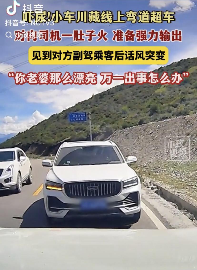 西藏，男子开车在川藏线遇到小车逆行弯道超车，男子一肚子怒火，刚要找对方理论，却突