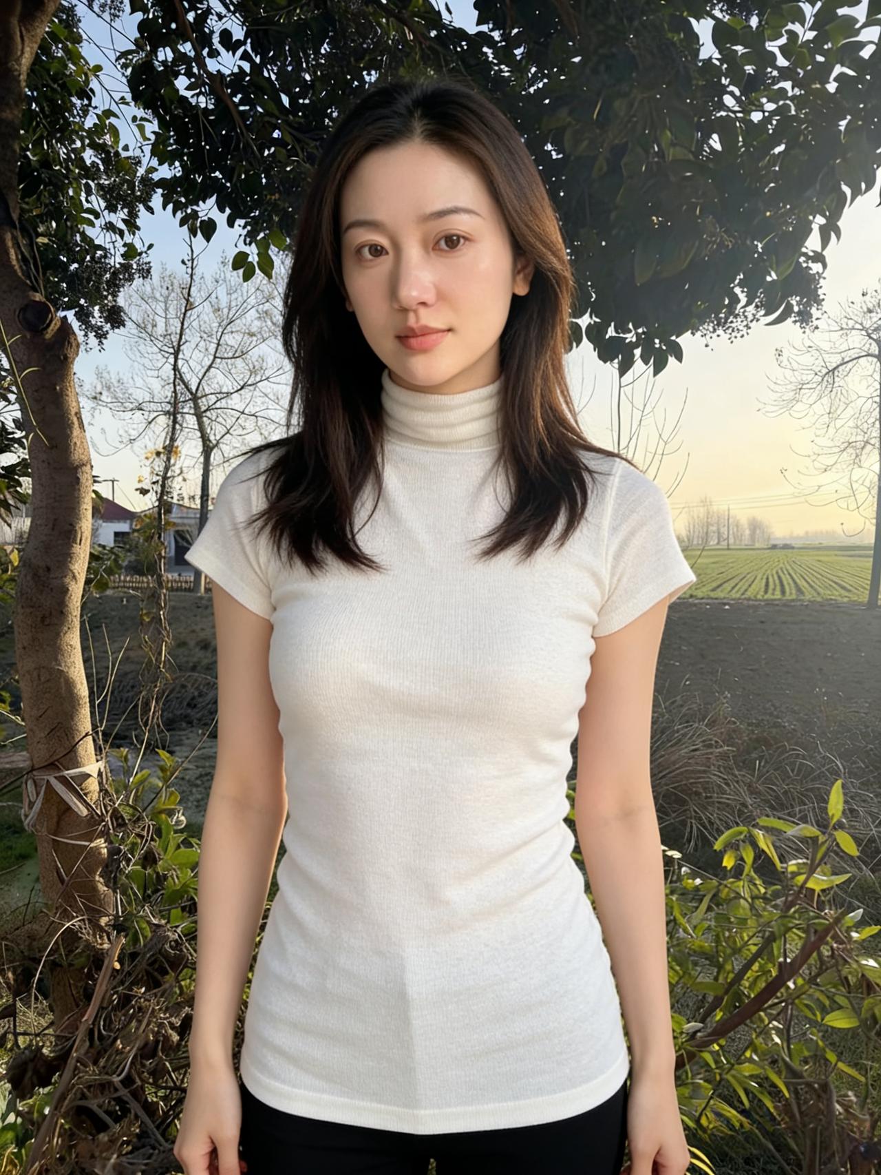 在霜粒还未凝结成雪的清晨你是田埂上唯一的暖色米白针织衫裹住了风的形状像一捧