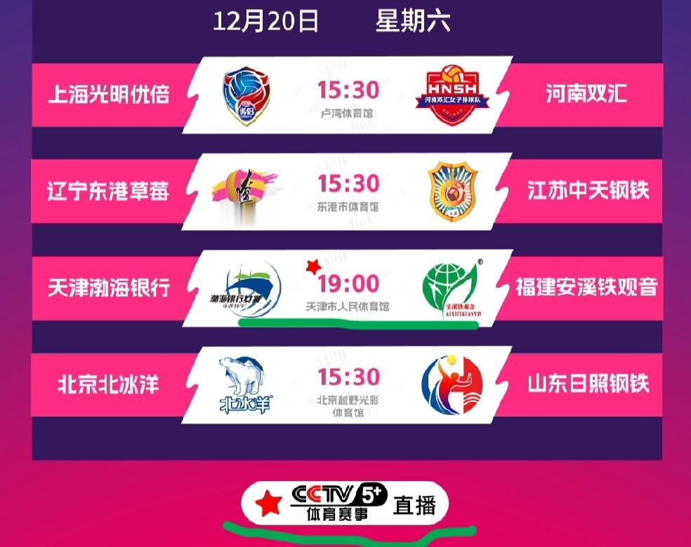 周六赛程有变更！第三轮比赛时间有变更！央视体育频道CCTV5+直播天津女排的比赛