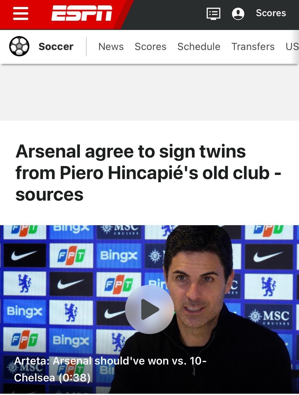 JamesOlley独家：消息源向ESPN透露，阿森纳已原则上达成协议，将在厄