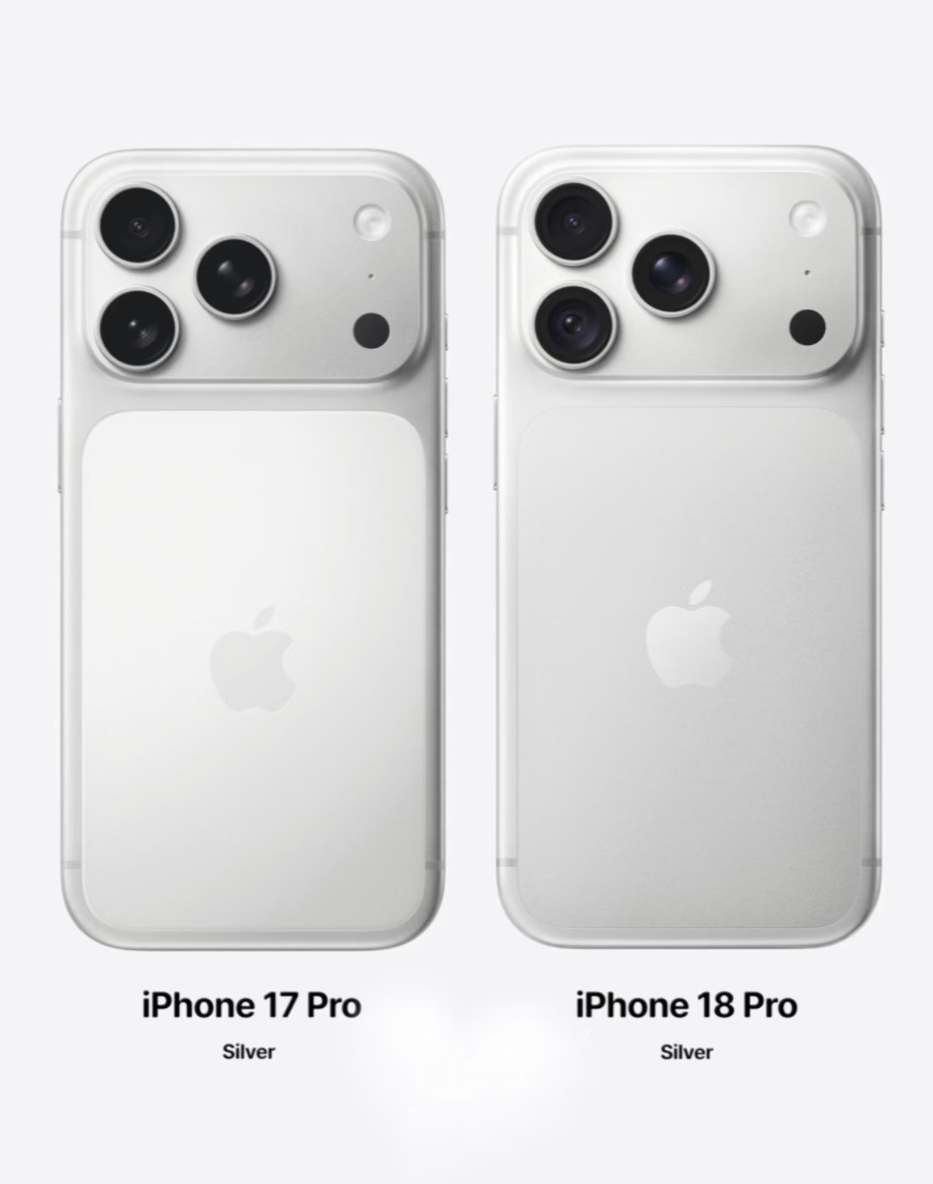 iPhone17Pro对战18Pro，简直是大型找不同现场。两款银色放在一起，