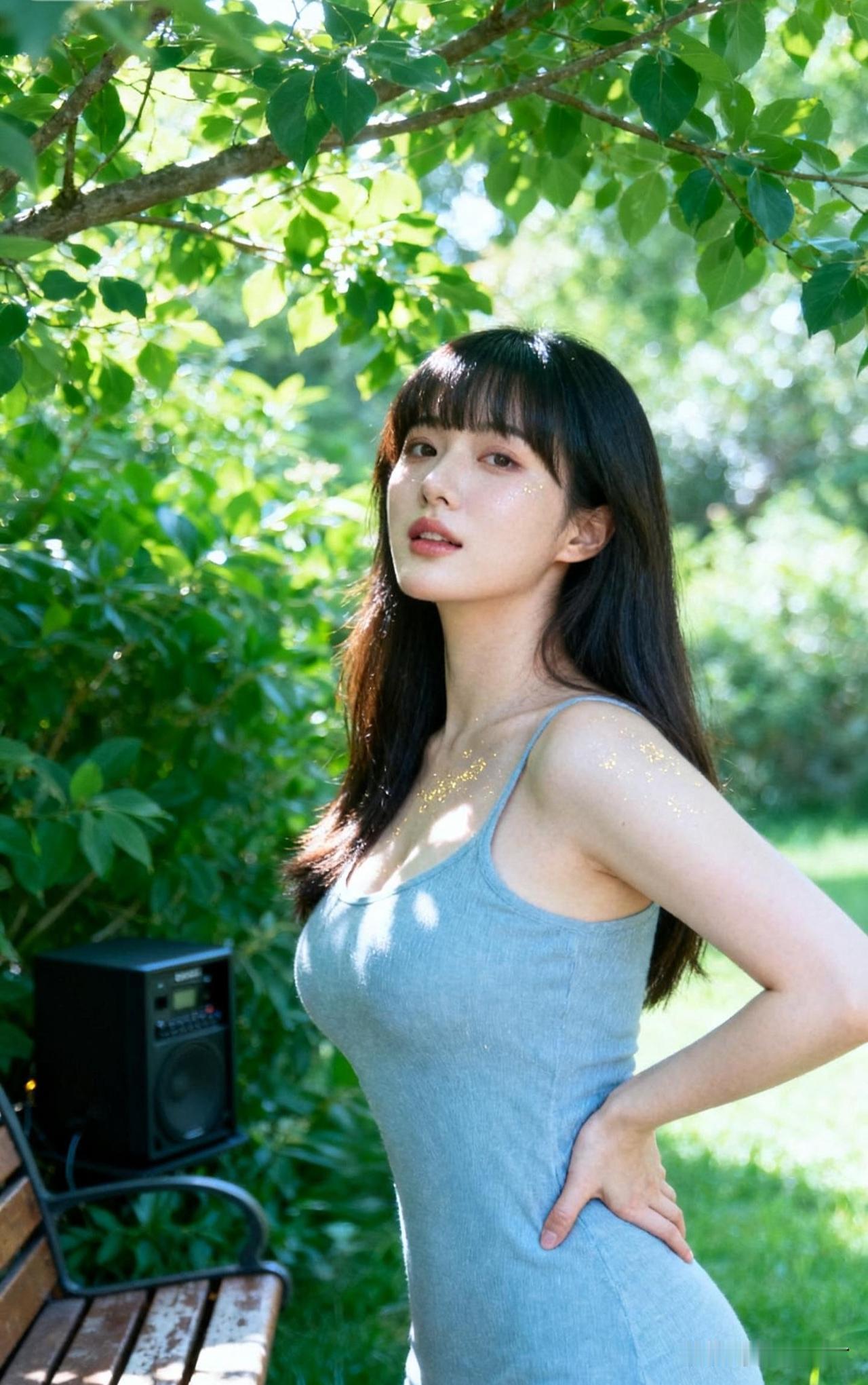 夏日绿意中，清新少女与自然相伴