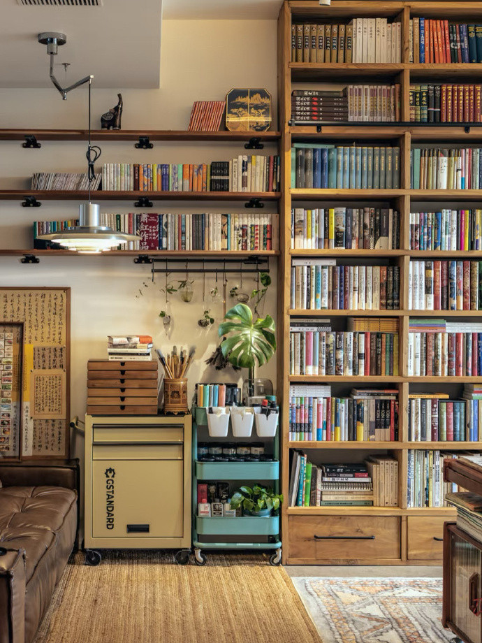 整墙的书架摆满书籍，角落里全是知识