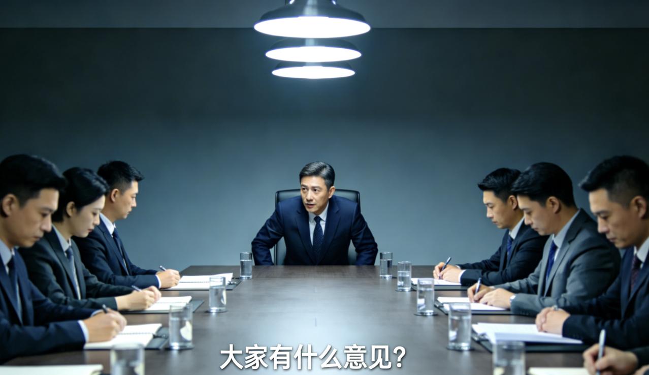 公司开会，讨论一个新方案。领导说完自己的想法，问：“大家有什么意见？”沉默。