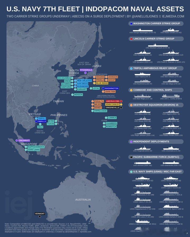 今日得到证实：正在太平洋向西推进、执行增援部署的“亚伯拉罕·林肯”号航母打击群，