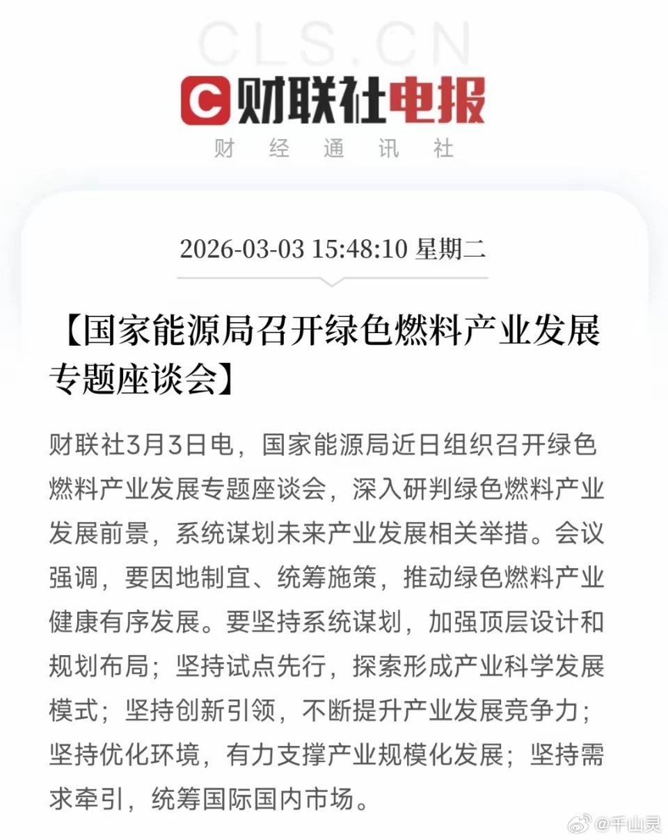 国家能源局定调！绿色燃料成新能源下一个风口国家能源局召开专题座谈会，绿色燃料正式