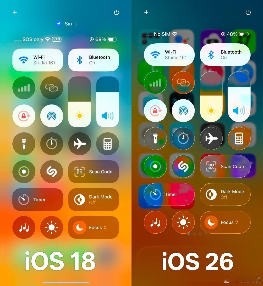 iOS18vsiOS26哪边的下拉栏更好看？[思考]​​​