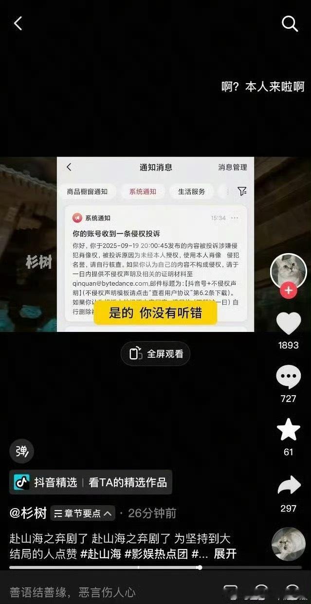 我给赴山海剪的正片其实杉树的吐槽还带着些调侃搞笑的意味，在演员身上实在不算特别严
