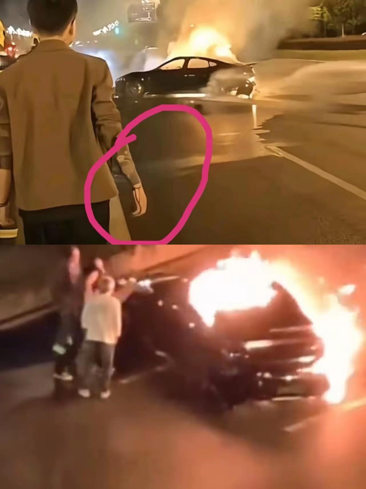 现在最难过的应该是救人的几个哥们儿了吧！​车门打不开，几个人徒手就往车门上砸，