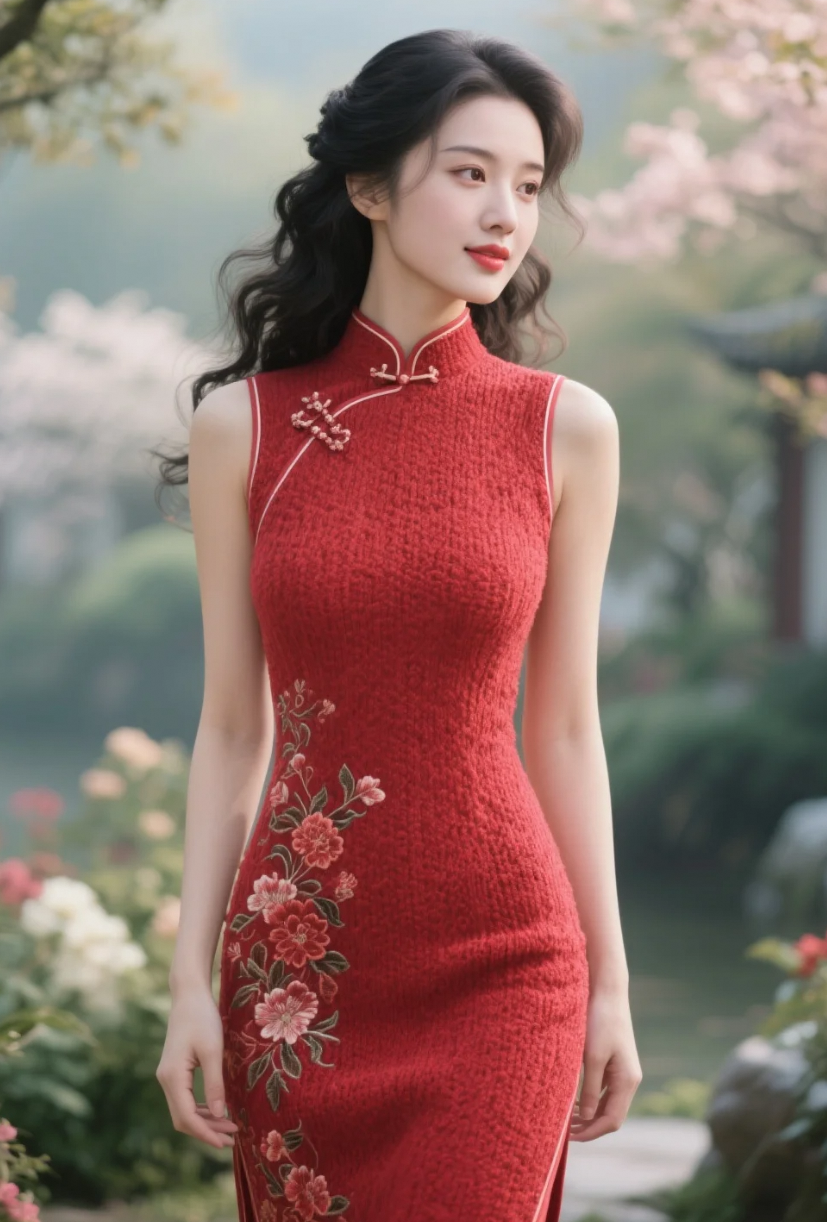 穿越时空的美丽：花园背景下的中国古风佳人