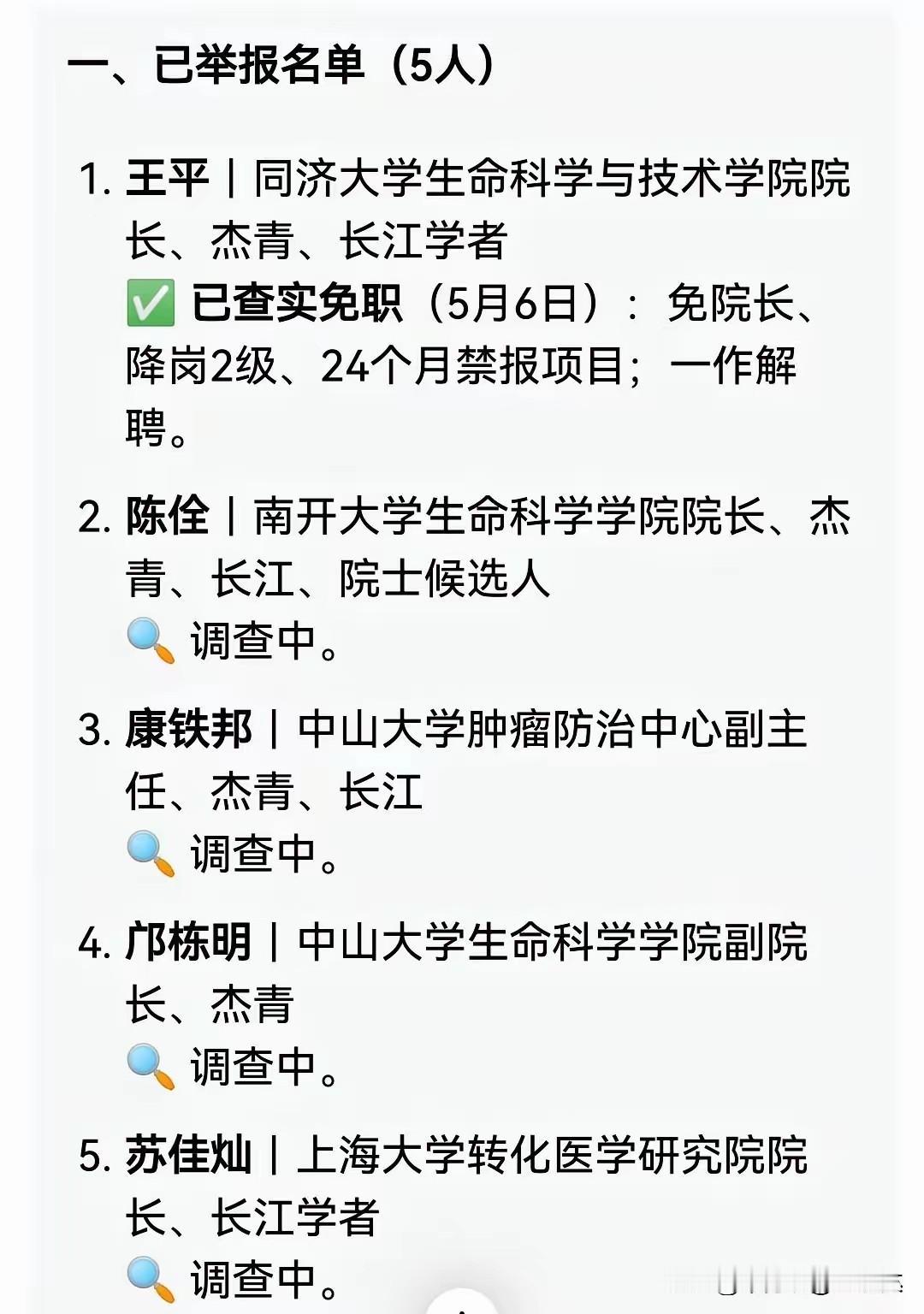 这五个人全是杰青、长江学者、学院院长/核心负责人，属于高校科研食物链最顶端的一批