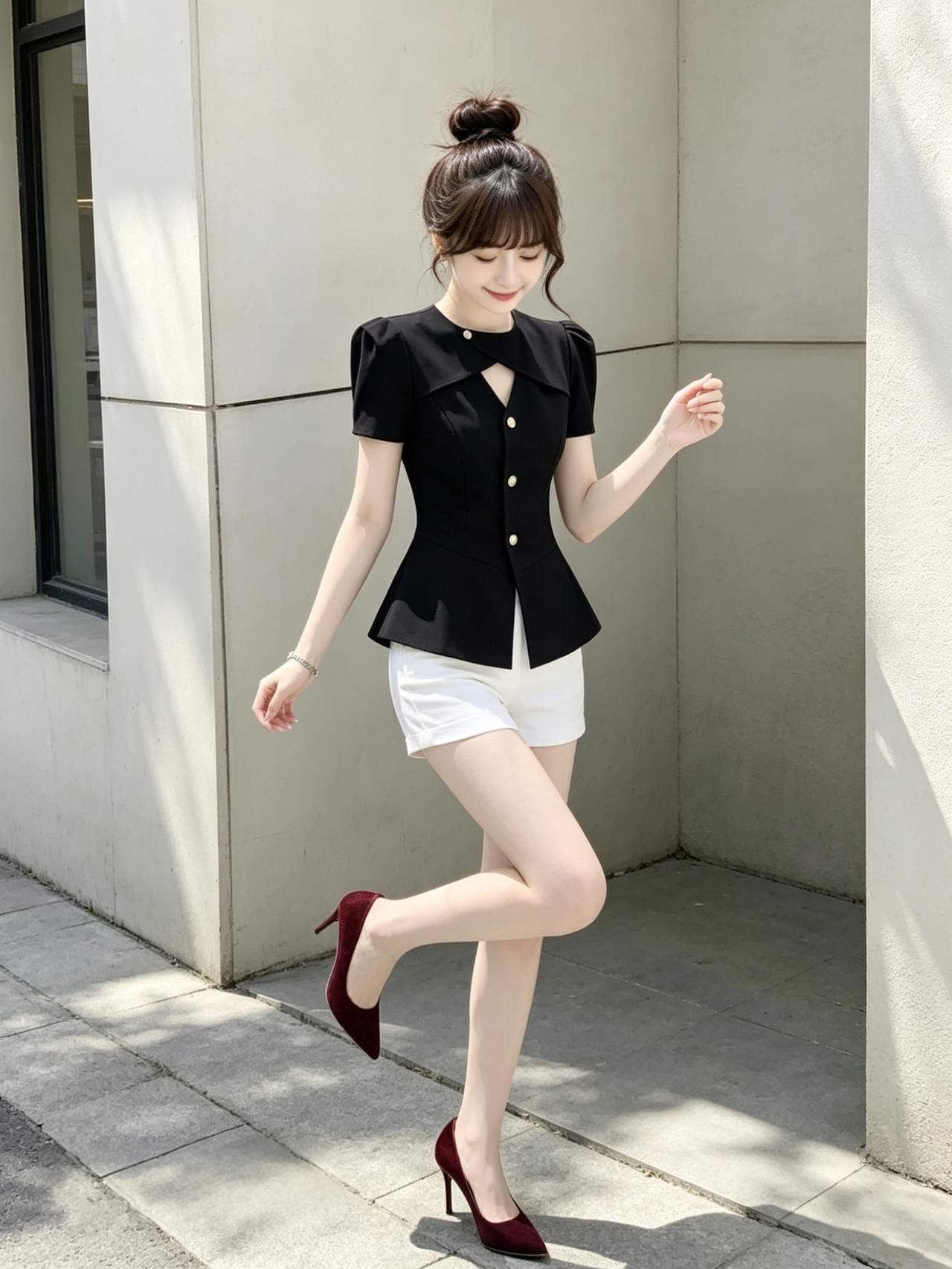 优雅黑衣少女，轻盈步伐，都市时尚风范。分享美女穿搭服饰优雅自信穿搭分享气质红