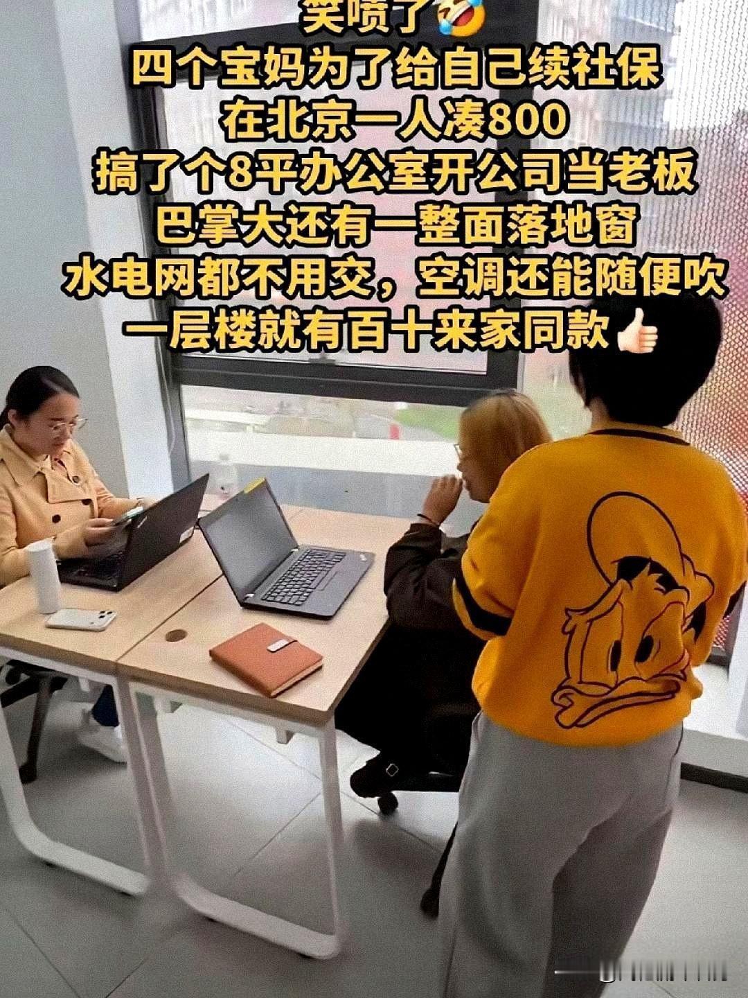 北京有四个当妈的，为了能继续交社保，每人凑了八百块，合伙弄了个八平米大的小公司，
