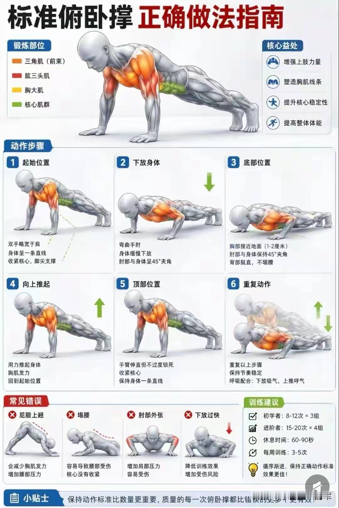 别再瞎做俯卧撑了！我靠标准动作练出了线条谁懂啊，以前做俯卧撑总觉得胳膊酸、腰