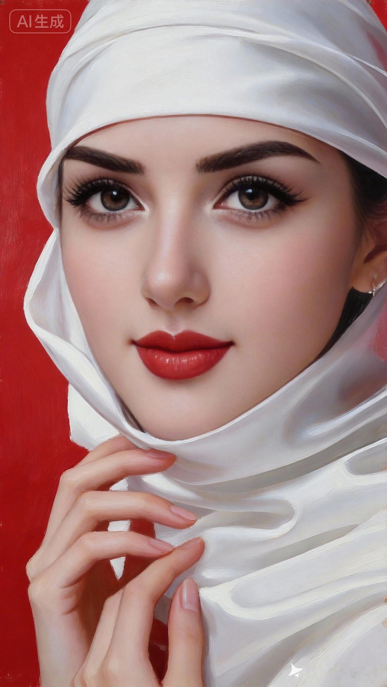 细腻的笔触，精致的妆容，红唇与白纱的完美结合，让人沉醉其中。