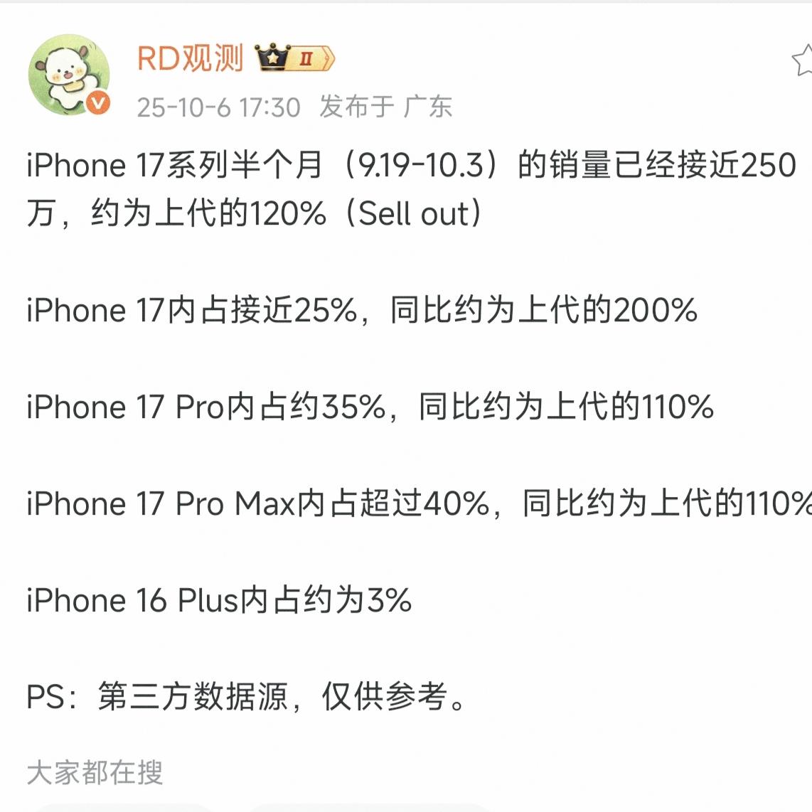 太tm刺激了，iPhone17系列半个月250万销量本以为首周全系100万+