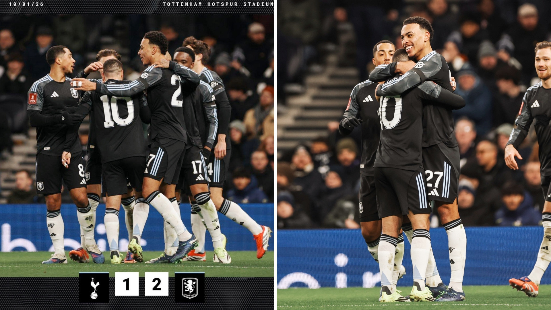 足总杯：阿斯顿维拉客场2-1击败热刺，闯入足总杯32强。罗杰斯建功，布恩迪亚传